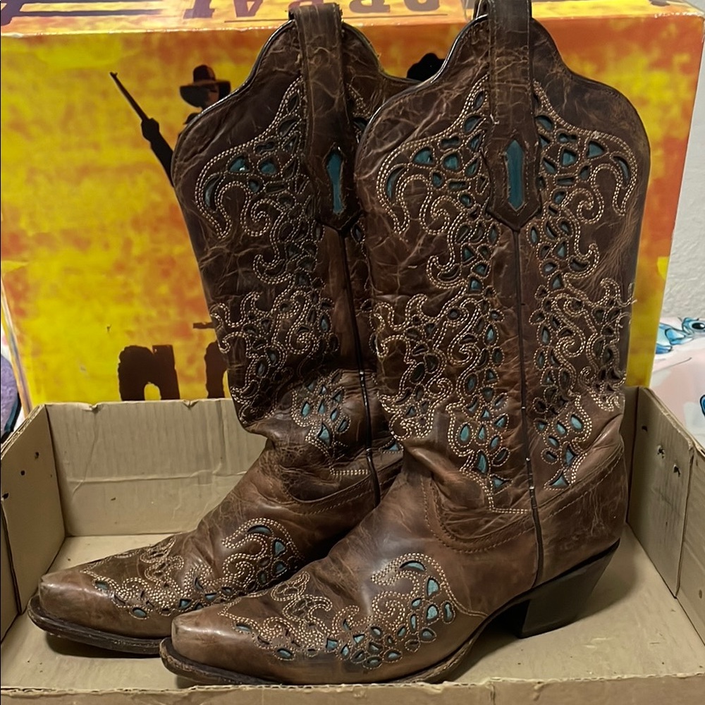 Corral Brown and Teal Heeled Boots
